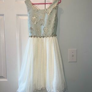 Elegant Teal, Cream, and Gold Kids Dress